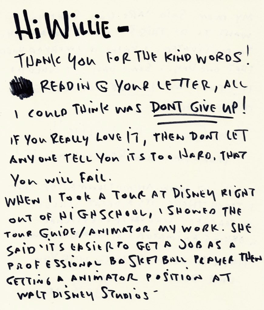 Walt Disney Studios Animator Aaron Hartline writes an inspirational letter.