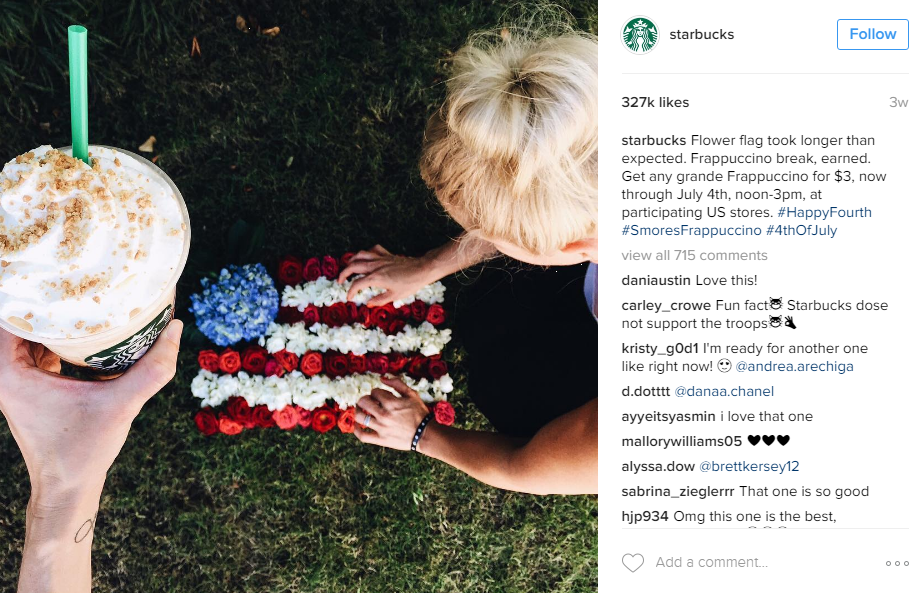 Hello, freedom and frappuccinos! Starbucks celebrate Independence Day 2016.