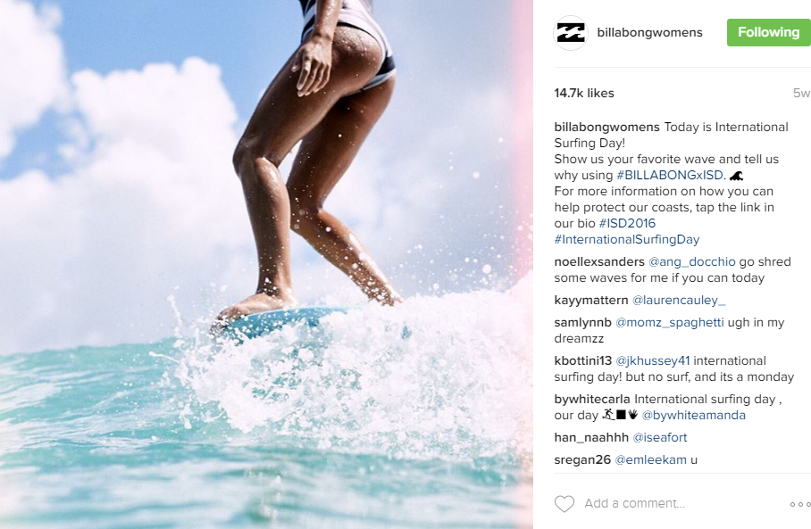Billabong Women celebrates International Surf Day on Instagram.