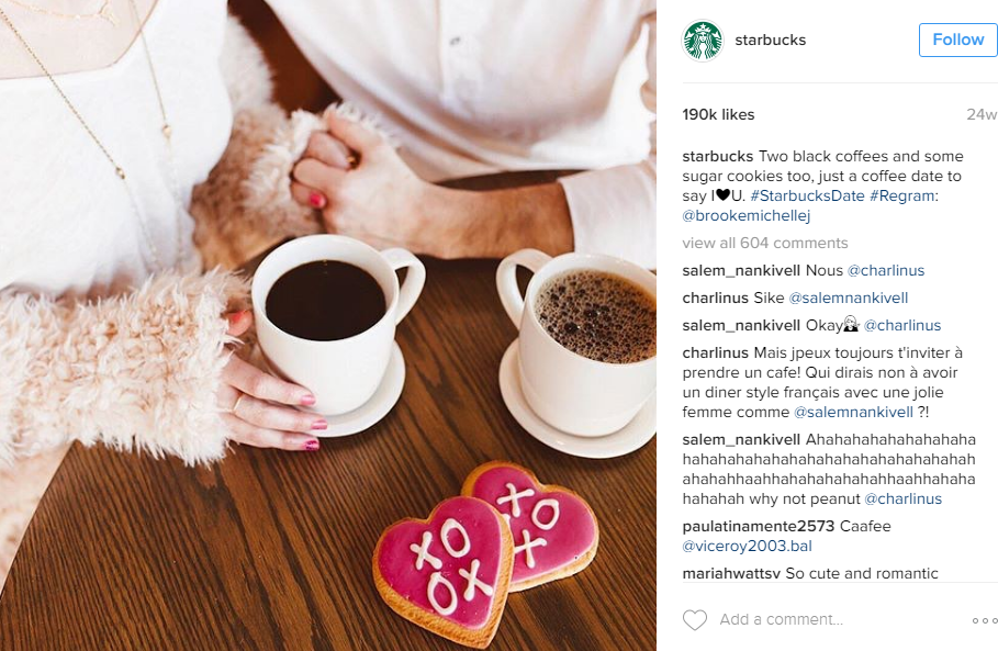 Starbucks celebrate Valentines Day 2016 by suggesting a coffee date.