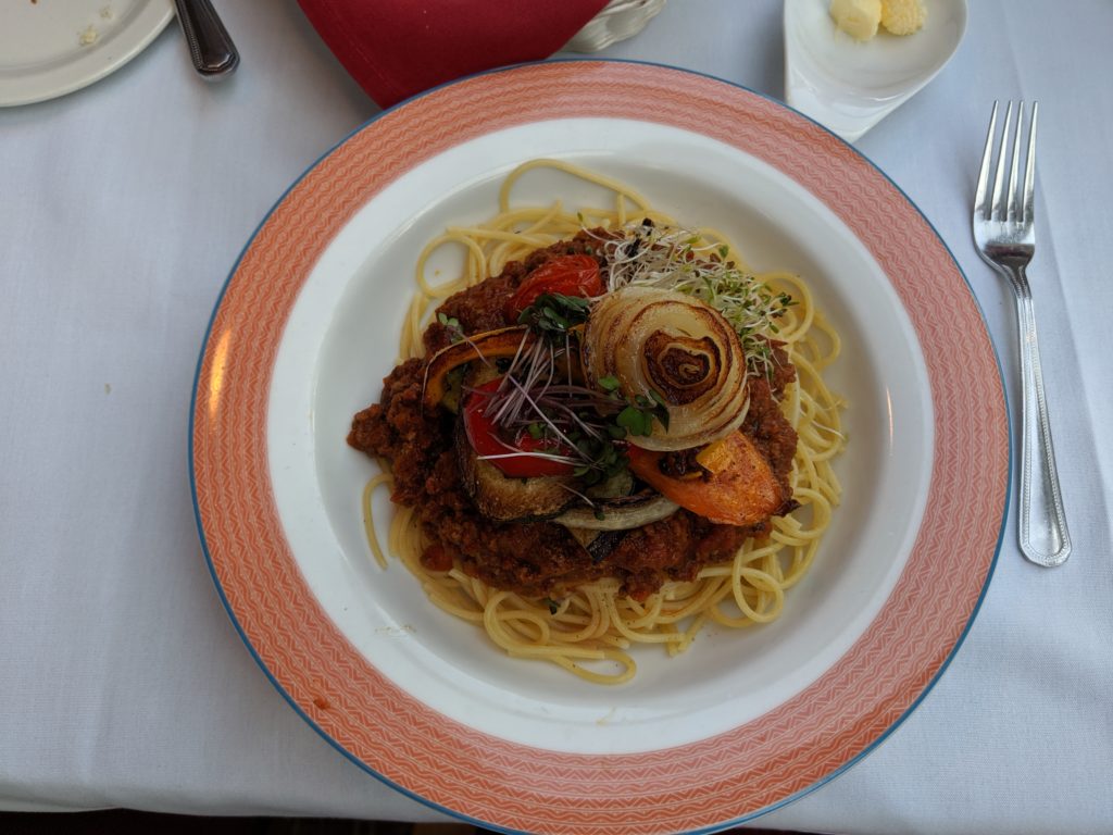 A pasta dish in Banff Town, Alberta, at Ticino Restaurant.