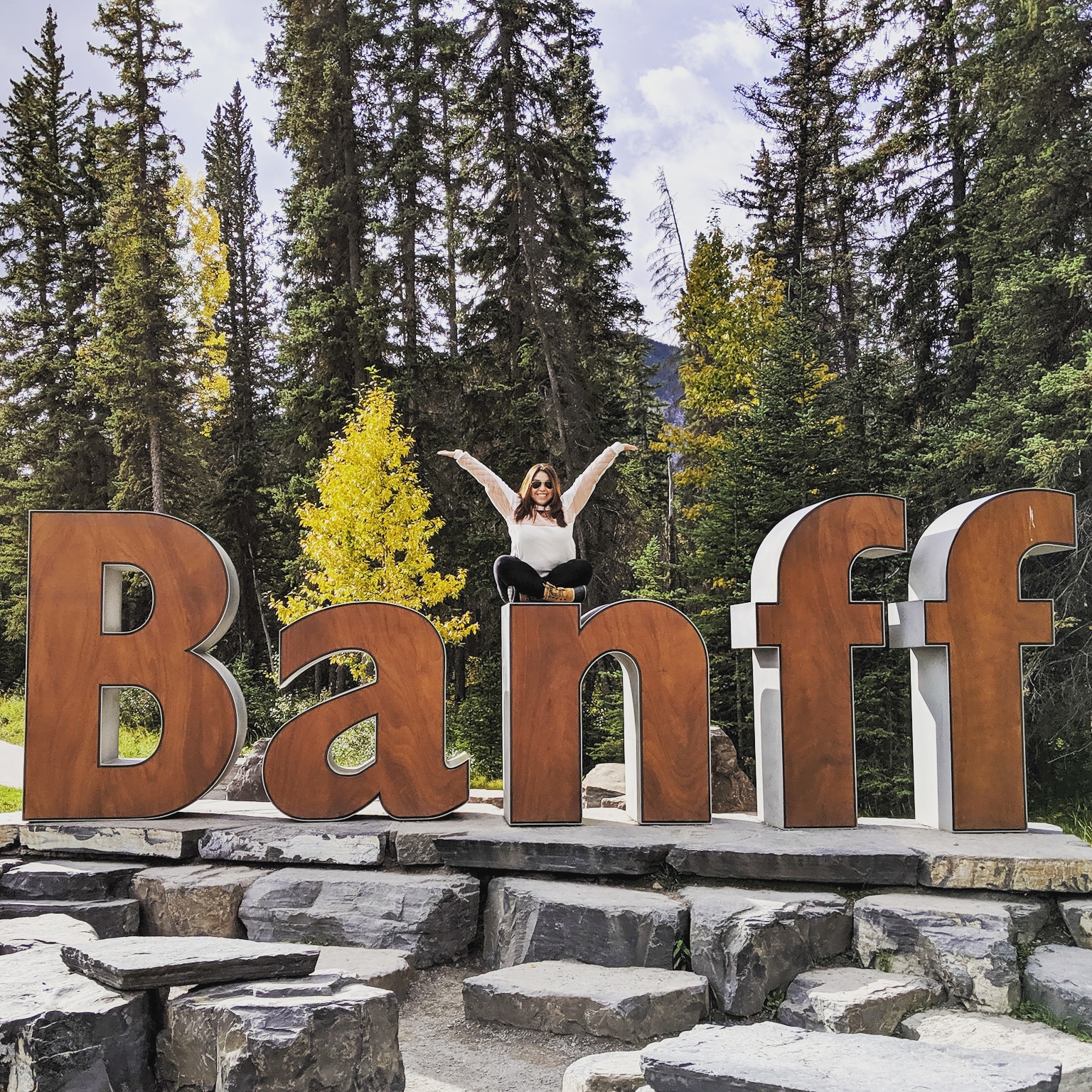 Me sitting on the Banff letters at Banff National Park, Alberta, Canada.