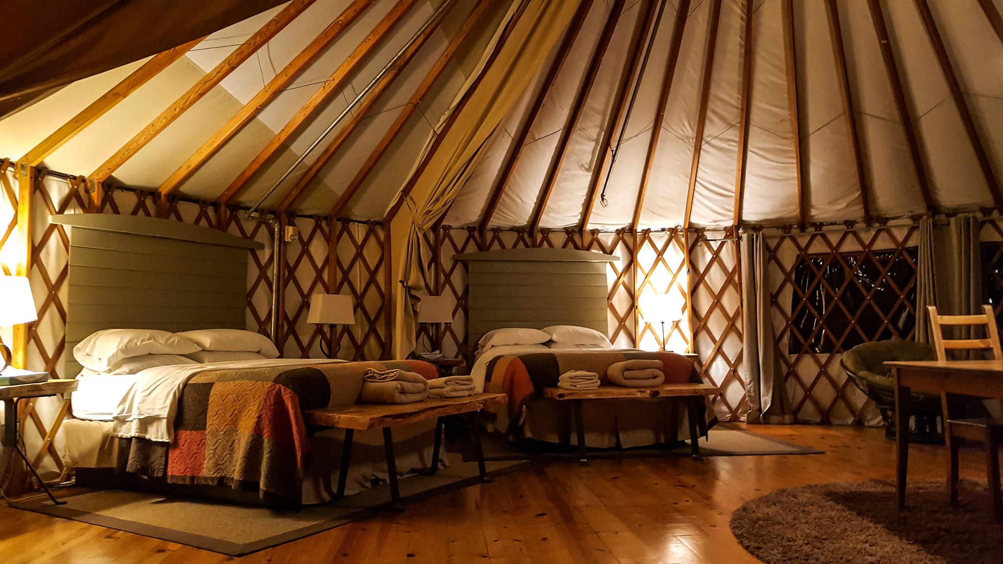 Inside a yurt at Treebones Resort in Big Sur. 