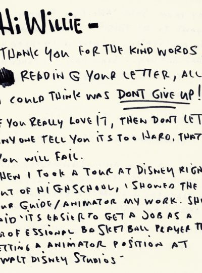 Walt Disney Studios Animator Aaron Hartline writes an inspirational letter.